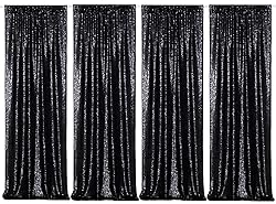Poise3EHome Black Sequin Backdrop Curtains, 4