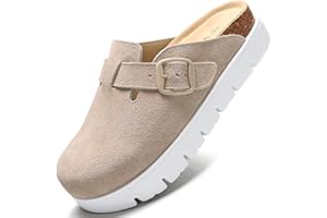 VLUUKUPFASIN Genuine Suede Clogs for Women Platform Shoes，Leather Comfort Potato Shoes Chunky with Arch Support, Casual Trendy Shoes Mules for Women