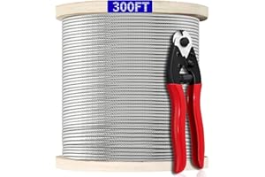AZDELE 300FT 1/8" T316 Stainless Steel Cable, Wire Rope Aircraft Cable for Deck Cable Railing Kit, 7 x 7 Strands Construction,DIY Balustrades, Come with a Cutter…