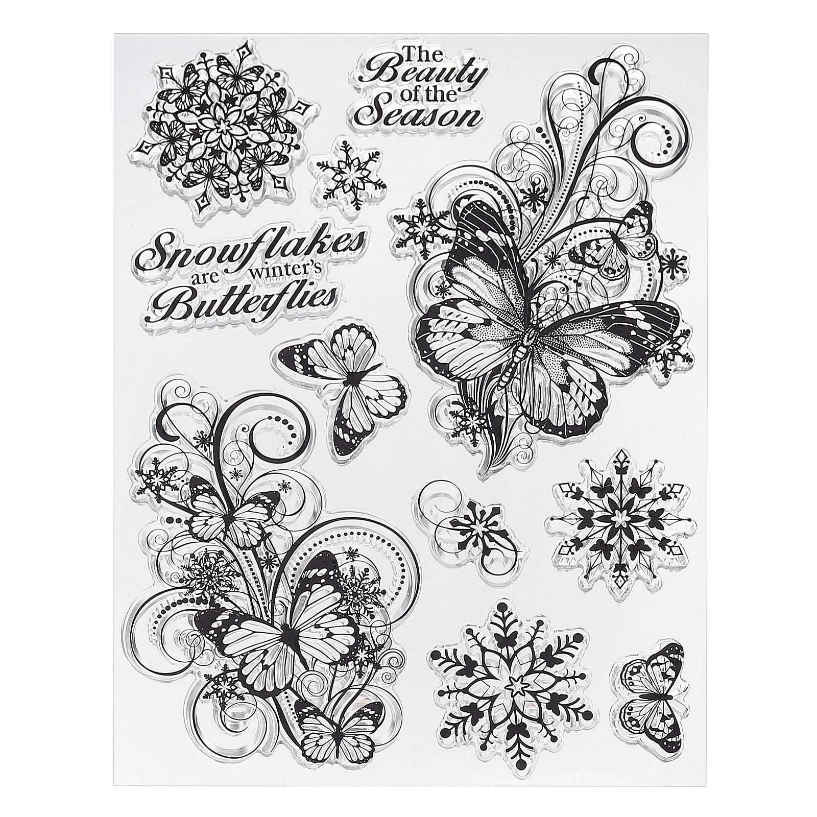 PATIKIL Transparent Silicone Stamps, 1 Pcs T1626 Butterfly Snowflake Clear Stamps for Card Making Decoration DIY Scrapbooking Embossing Album Decor Craft, Clear