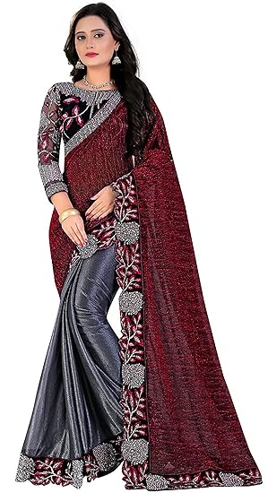 KEDARFAB Womens Lycra & Art Silk Saree With Blouse Piece