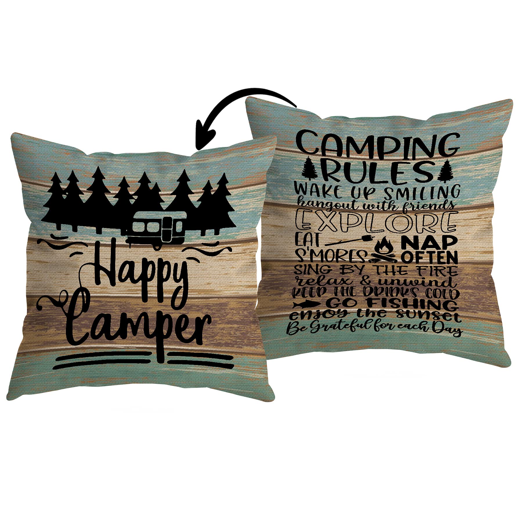 Copertura Per Pneumatico Di Scorta Happy Camper - Legno Reclamato - Universale 17 Pollici Per Camper, SUV, Rimorchi