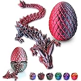 3D Printed Dragon Eggs with Dragon Inside, Articulated Crystal Dragons in Egg, Dragons Fidget Desk Toys for Gifts & Home Decor, 12 Inches (Red Black)