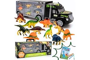TOYVELT Dinosaur Toys for Kids 3-7. Dino Truck Carrier with 15 Figures + Bonus Book