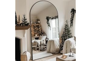 LadyNow Full Length Mirror, 83"x44" Floor Mirror Freestanding, Oversized Floor Standing Full Body Mirror with Stand for Bedroom, Hanging Mounted for Living Room Cloakroom, Black, Arched