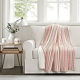 Lush Decor Tracy Stripe Boho Kantha Pick Stitch Cotton Throw Blanket Single 50" W x 60" L Rust & Yellow - Striped Throw Blankets for Bed - Couch Blanket