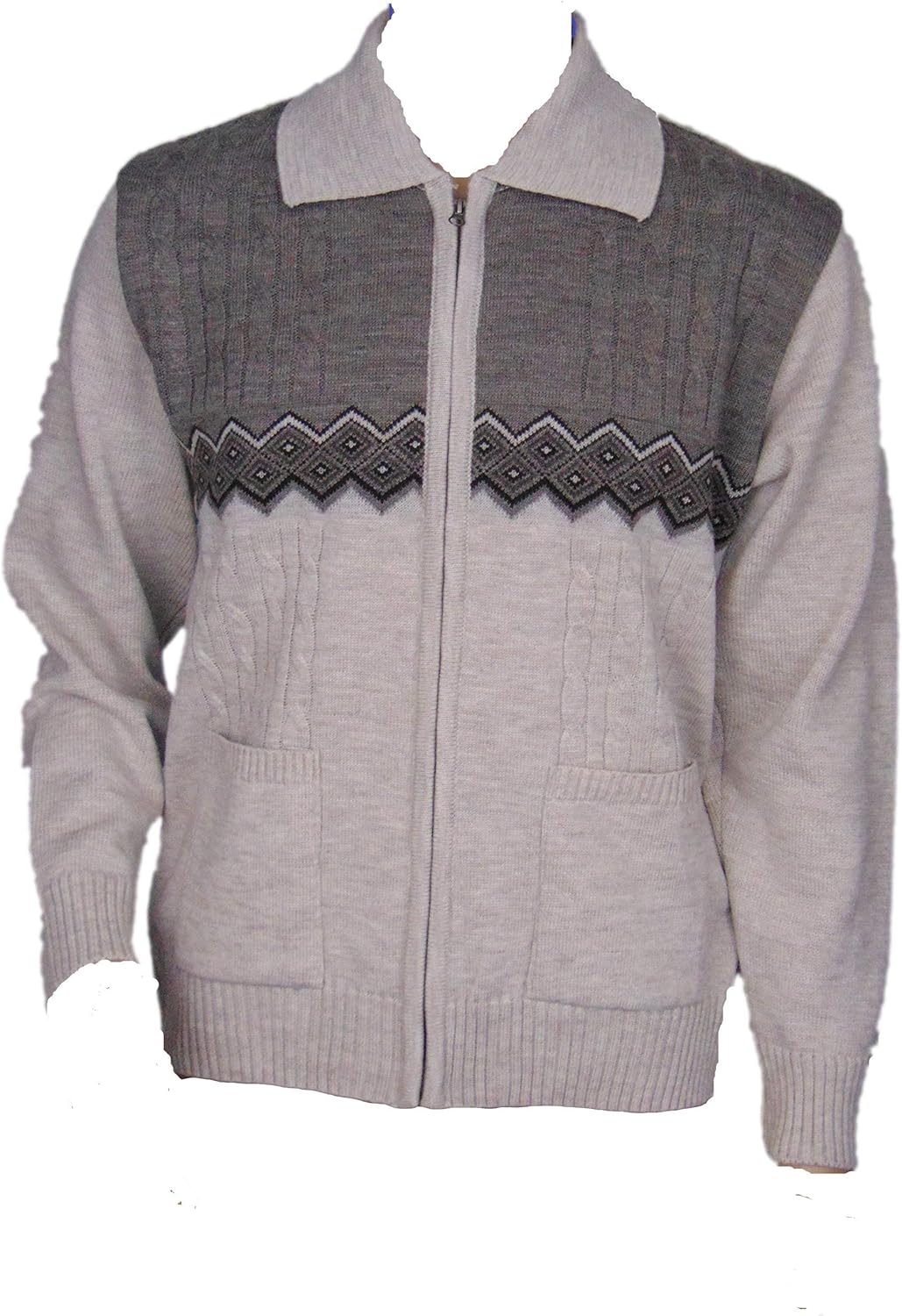 Mens Knitted Cardigan Classic Style Gents Zipper Cardigan with Collar