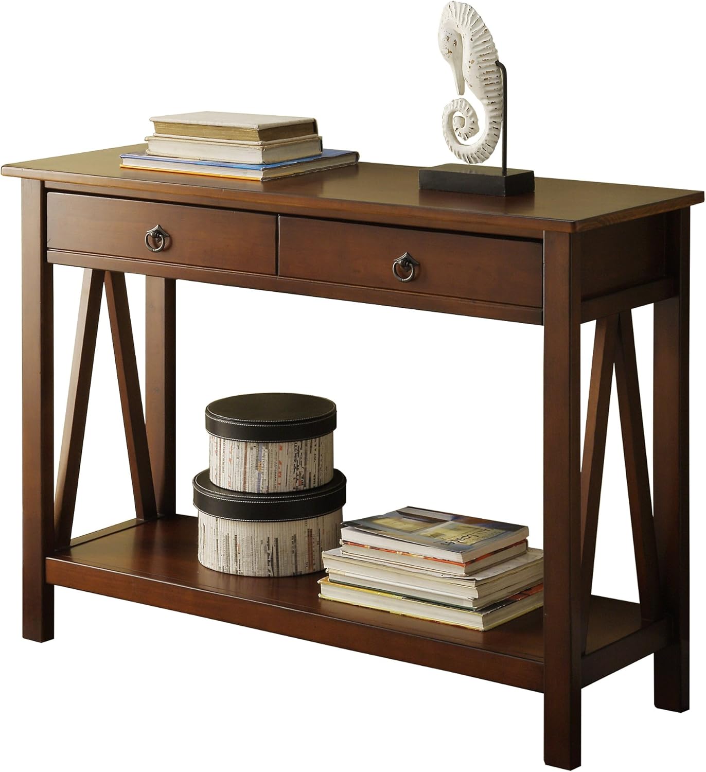 Linon Home Dcor Console Table, 42.01"w x 13.98"d x 30.71"h, Antique Tobacco: Furniture & Decor