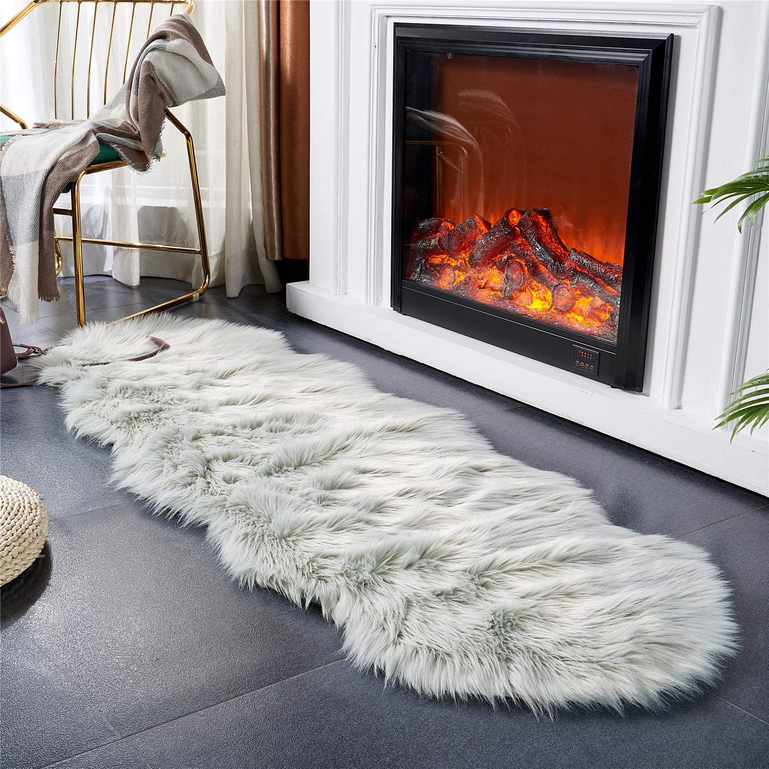 JXLOULAN Fluffy Sheepskin Grey Rug 80 x 180 cm Faux Fur Area Rugs for Bedroom Decor Rugs Living Room Chair Sofa