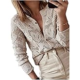 GORGLITTER Women's Hollow Out Crochet Cardigans Button Up Lightweight Long Sleeve Scoop Neck Fall Trendy Knitwear