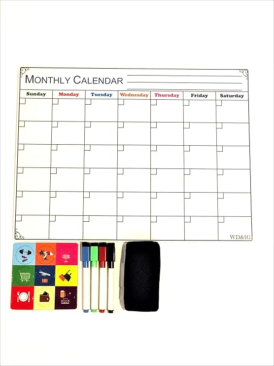 Refrigerator Calendar with Markers, and