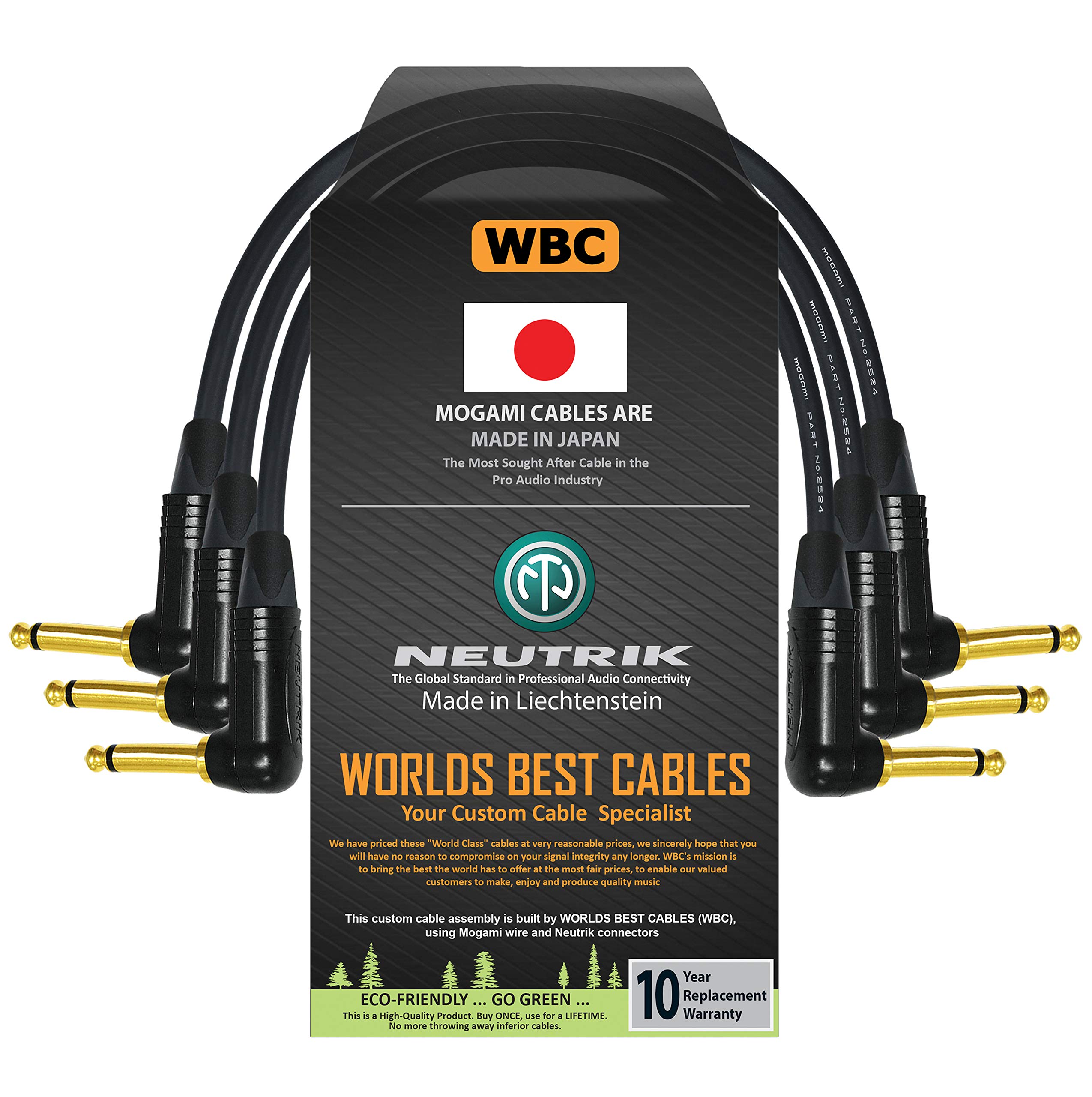 3 Units - 15 Inch - Guitar Instrument Cable Custom Made by WORLDS BEST CABLES – Using Mogami 2524 Wi