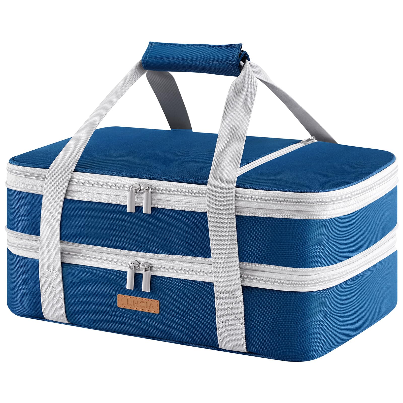 Lifewit LUNCIA Insulated Double Decker Casserole Carrier, Lasagna Lugger Tote Keeps Food Hot or Cold, Thermal Lunch Bag for Potluck Parties, Picnic and Cookouts, Fits 9" x 13" Baking Dish, Pure Blue Image