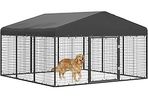 Petony Outdoor Dog Kennel Steel for Medium/Small Dogs Anti-Rust Coating Cage with Roof All Weather Resistant Dog House with Double Locks (118" W x 118" D x 72.5" H)