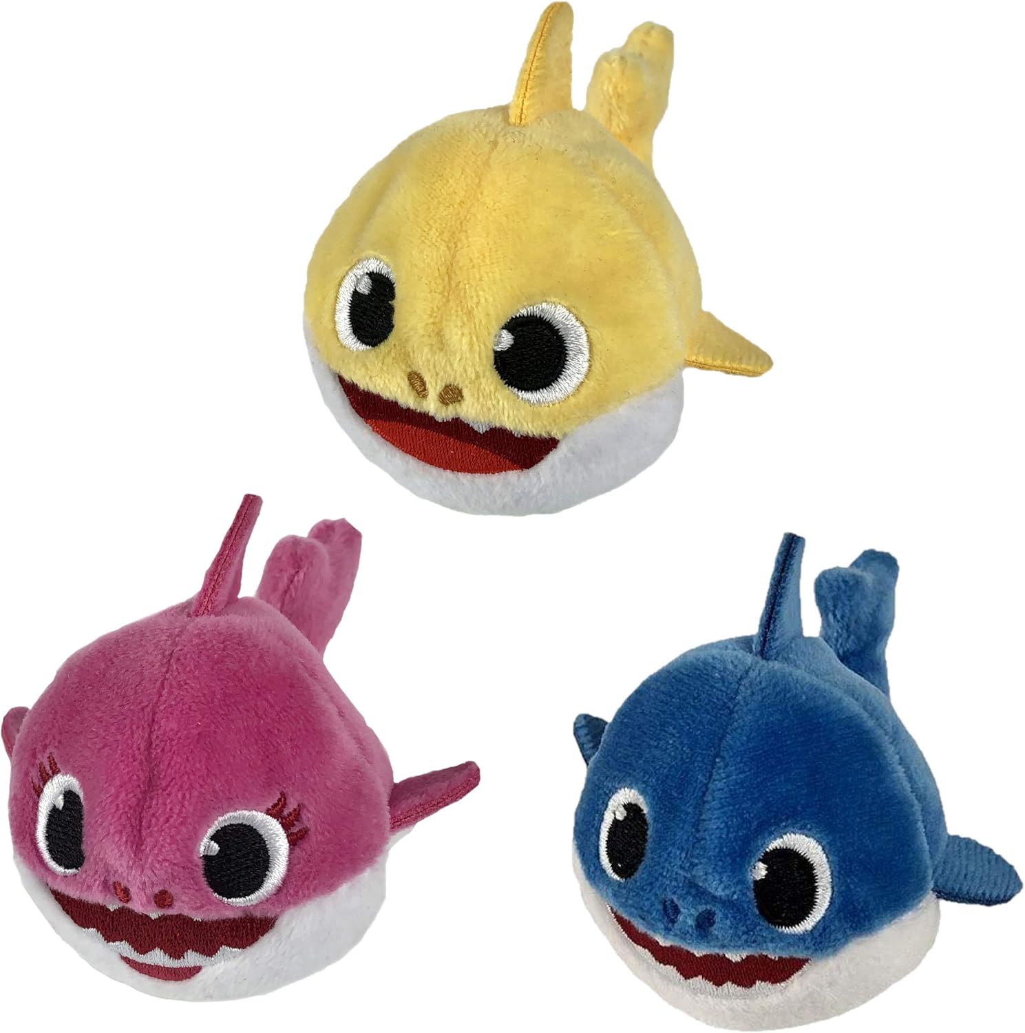 Baby Shark Plush Shark 3 Pack (3 Inch Beanie) - Baby, Mommy, Daddy Shark Fun Sized Stuffed Animal - Let's Go Hunt
