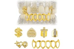 ILIEMOC Gold Grillz Teeth, Costume & Silver Grillz for Teeth, Single Tooth Grillz, Fake Gold Grill, Bottom Grillz for Men & Women, Mouth Grills, Teeth Jewelry Accessories
