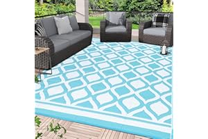 VK·LIVING Outdoor Rug 5'x8' Outdoor Patio Rugs Indoor Rugs Waterproof Rugs Carpet Outside Plastic Rug Outside Rug, Outdoor Mats for Camping, RV, Beach, Balcony, Backyard, Deck, (Plaid-Blue)