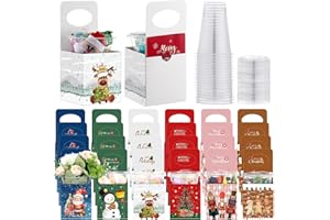 Potchen 24 Set Christmas Novelty Gift Card Holders Cupholders with Disposable Clear Plastic Cups 6 Style for Holiday Gifts Wrapping Xmas Party Favors Supplies