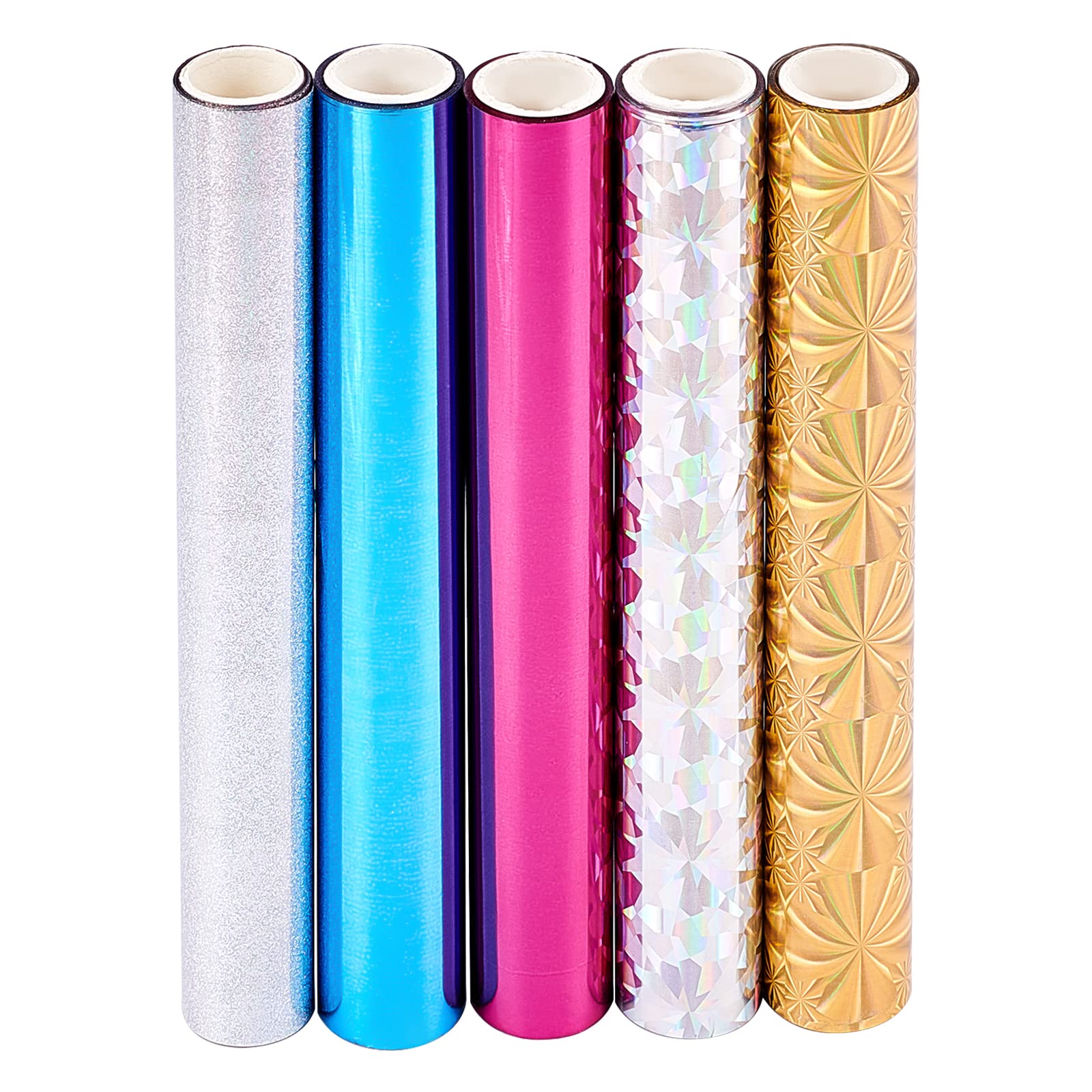 SUPERFINDINGS 5 Colors Total 25m Gold Reactive Foil Transfer Foil Paper 15cm Wide Glimmer Metallic Toner Foil Paper Rolls for Laser Printer+Laminator DIY Foil Paper Embossing Scrapbooking Craft