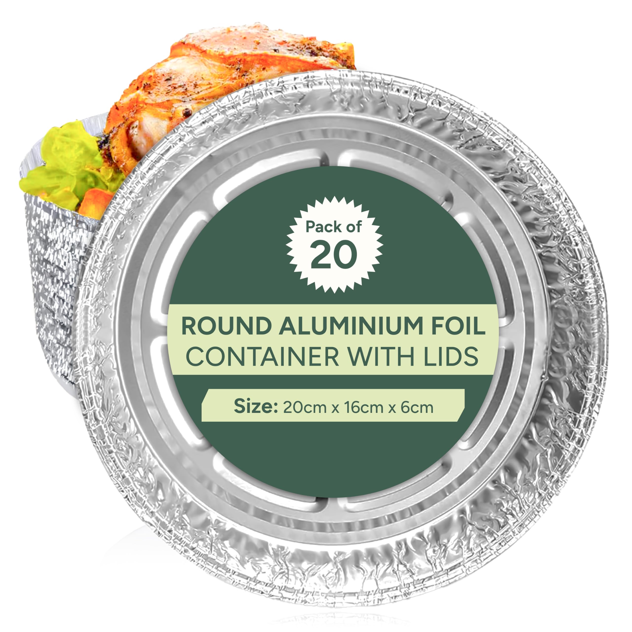Zuvo Round Foil Trays with Lids - Pack of 20, 8 Inch / 20cm Aluminium Flan Cases - Disposable Foil Containers for Cheesecake, Baking & Parties