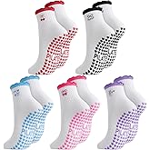 Jspupifip Cute Pilates Grip Socks for Women Non Slip Yoga Socks Embroidery Ruffle Crew Sock for Barre Barefoot Workout