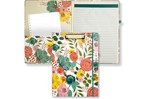 STEEL MILL AND CO. Steel Mill & Co Cute Clipboard Folio with Refillable Lined Notepad and Interior Storage Pocket, Floral Padfolio for Work, Garden Blooms Cream