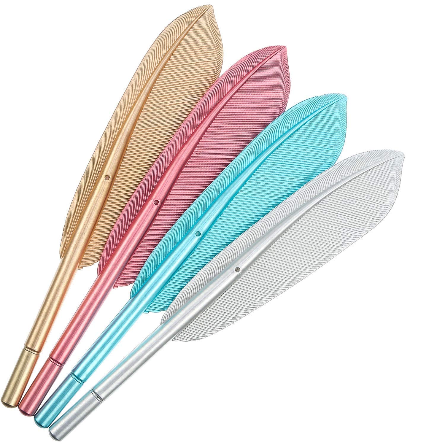 4 Pieces Quill Pens, Creative Wing Feather Ball Point Pens Set Ballpoint Pen Gel Black Ink Stationery School Student Gift