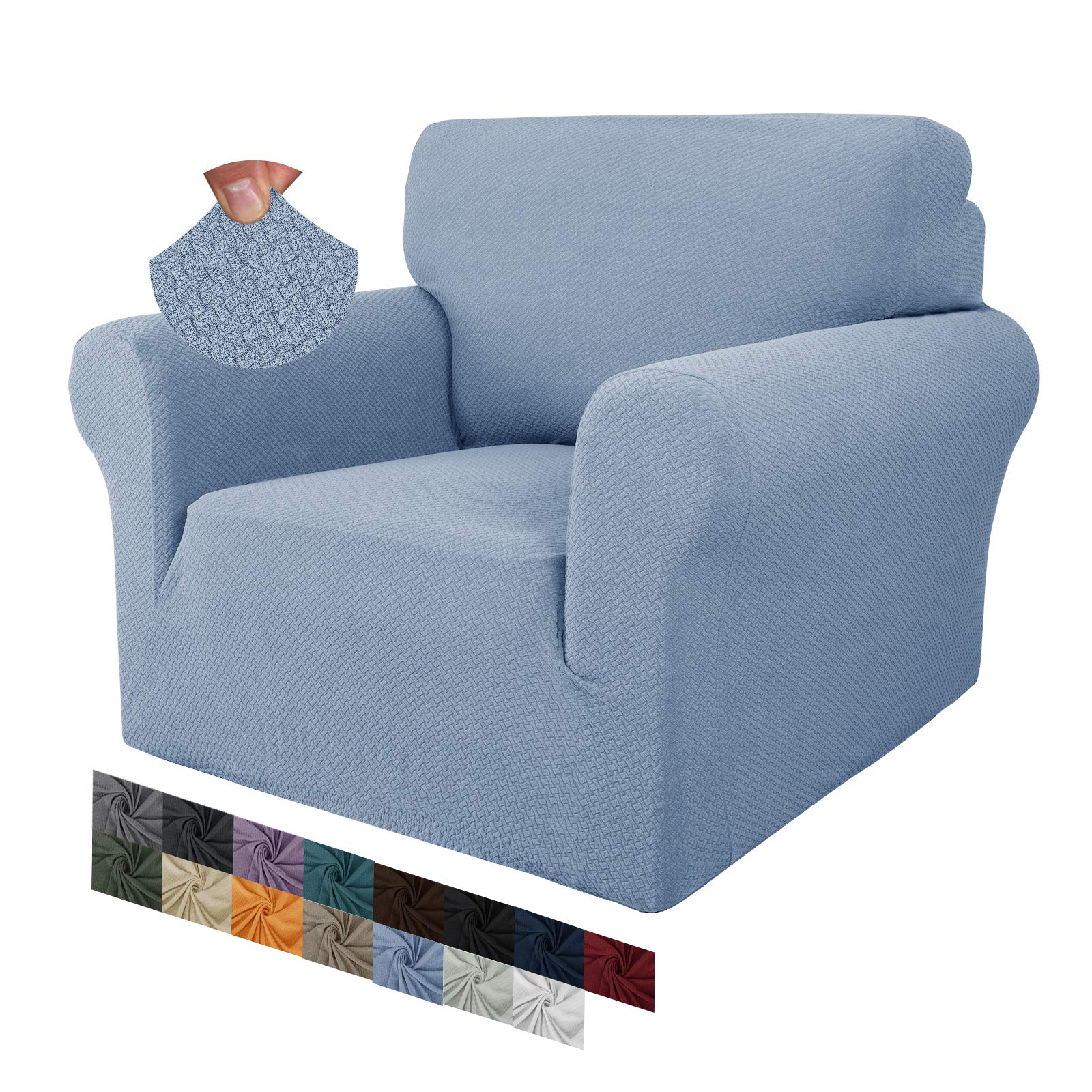 MAXIJIN Creative Jacquard Chair Covers for Living Room, Super Stretch Non Slip Chair Slipcover with Arms Dogs Pet Friendly 1-Piece Elastic Sofa Couch Protector Armchair Cover (1 Seater, Light Blue)