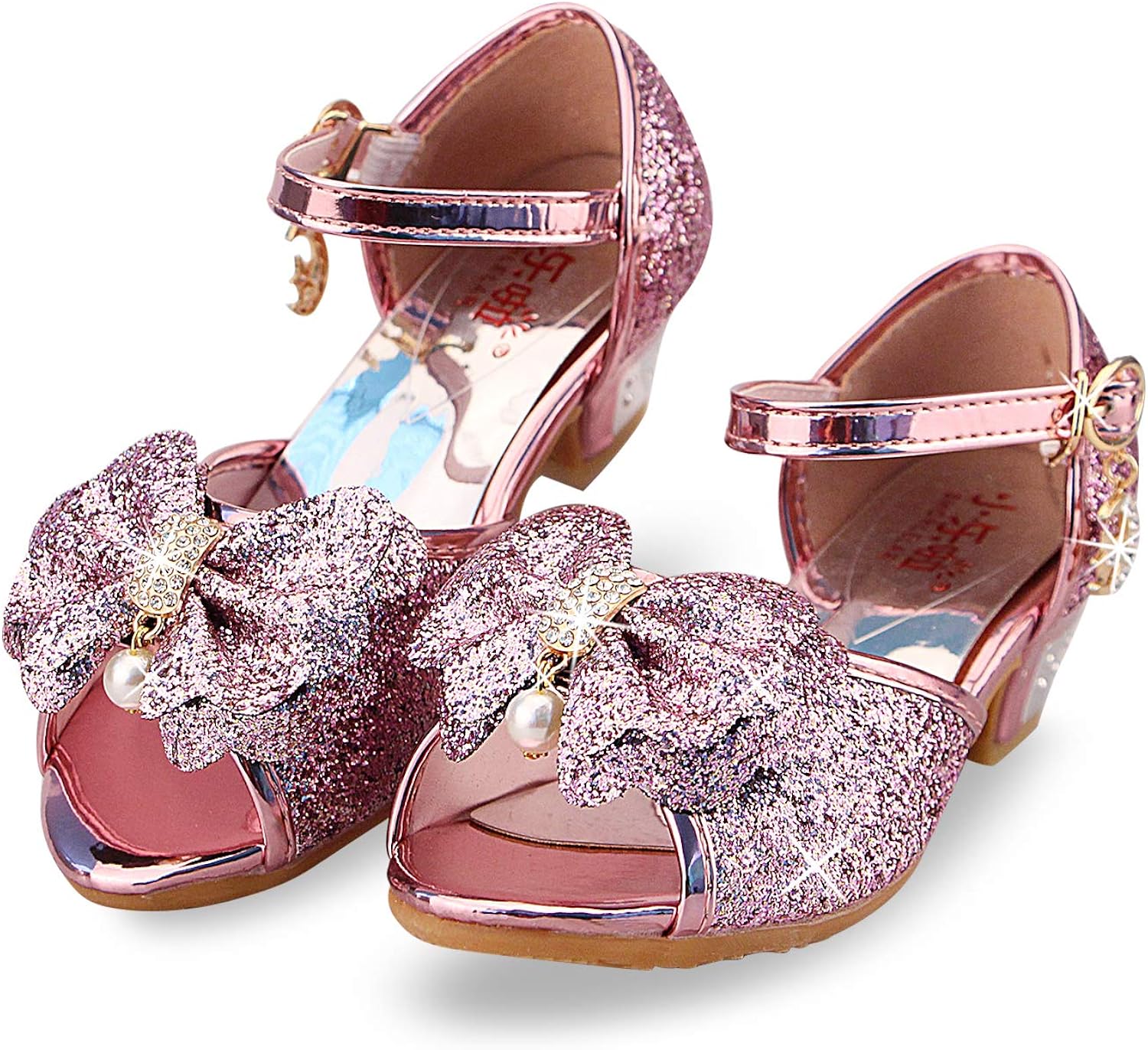 IQYU Bambini Glitter Principessa Partito Scarpe Tacco Piccole Scarpe In Pelle Ragazza Paillettes Bowknot Principessa Cosplay Scarpe Matrimonio Sandali Elegante Ragazza Scarpe Da Danza Con Tacco, Blu