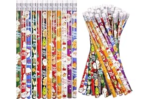 emzrivo 48 Pieces Christmas Pencils with Eraser Xmas Wood Pencil Snowman, Santa and Elk Pencil Assorted Christmas Stationery Party Supplies, 12 Styles(48)