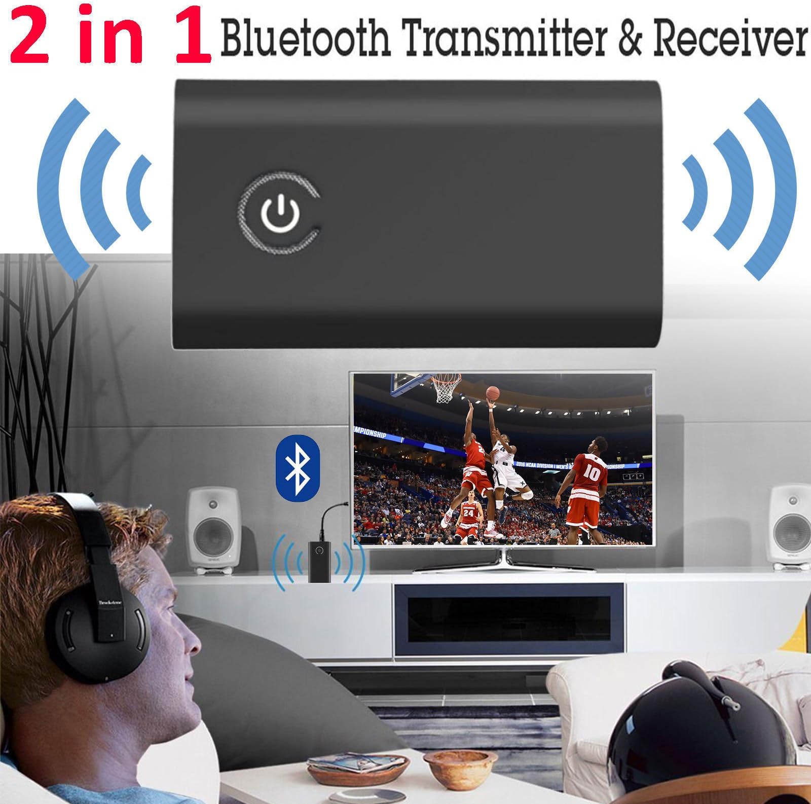 Purpplex 2in1 Bluetooth Transmitter & Receiver Wireless A2DP TV Home Stereo Audio Adapter - Black
