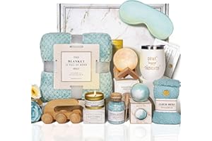 AHAGIFTREE Birthday Gifts for Women Self Care Gifts Get Well Soon Gifts Baskets for Women After Surgery with moon lamp, 11PC Spa,Thinking of You Gift, Care Package for Mom Friend (turquoise)