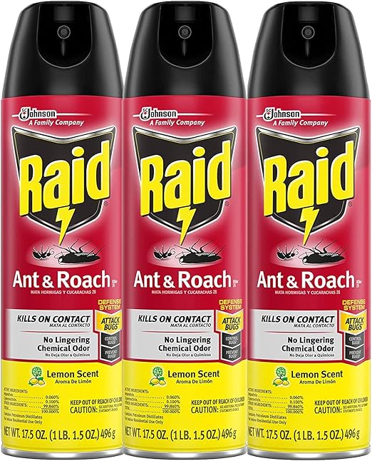 Raid Ant & Roach Killer Lemon Scent, 17.5 OZ (3) Garden & Outdoor