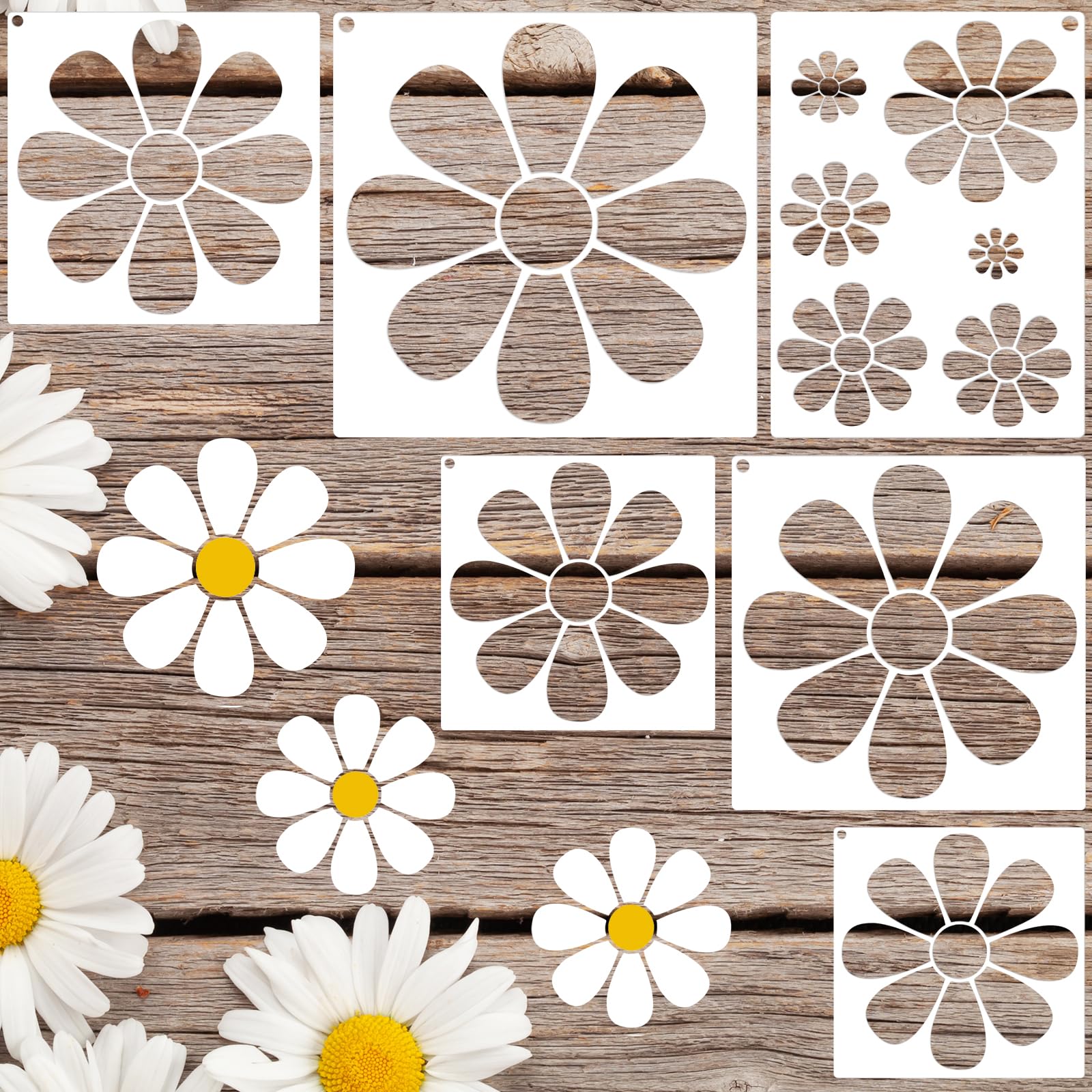 Photo 1 of 6 Pcs Flower Stencils for Painting On Wood Floral Daisy Stencils for Crafts Reusable Stencils for Painting Journaling Walls Fabric Spray Paint Stencil for DIY Art Projects and Home Decor