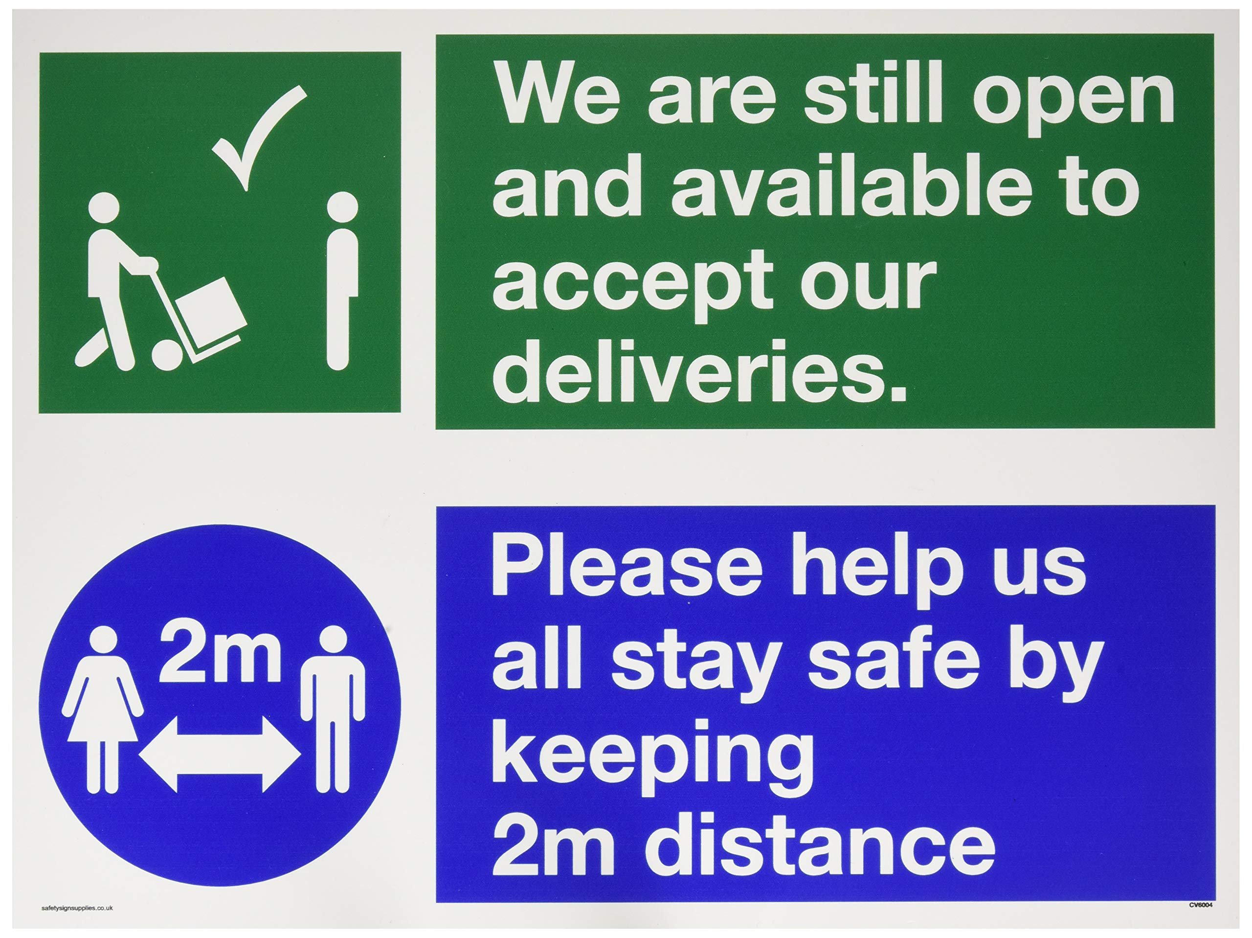 We are still open and available to accept our deliveries. Please help us all stay safe by keeping 2m