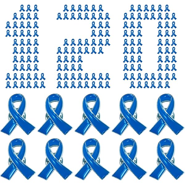 Lot De 50 Broches Ruban Bleu - Sensibilisation Cancer Du Côlon Et Prostate - Émail Brillant, Environ 2.5 Cm