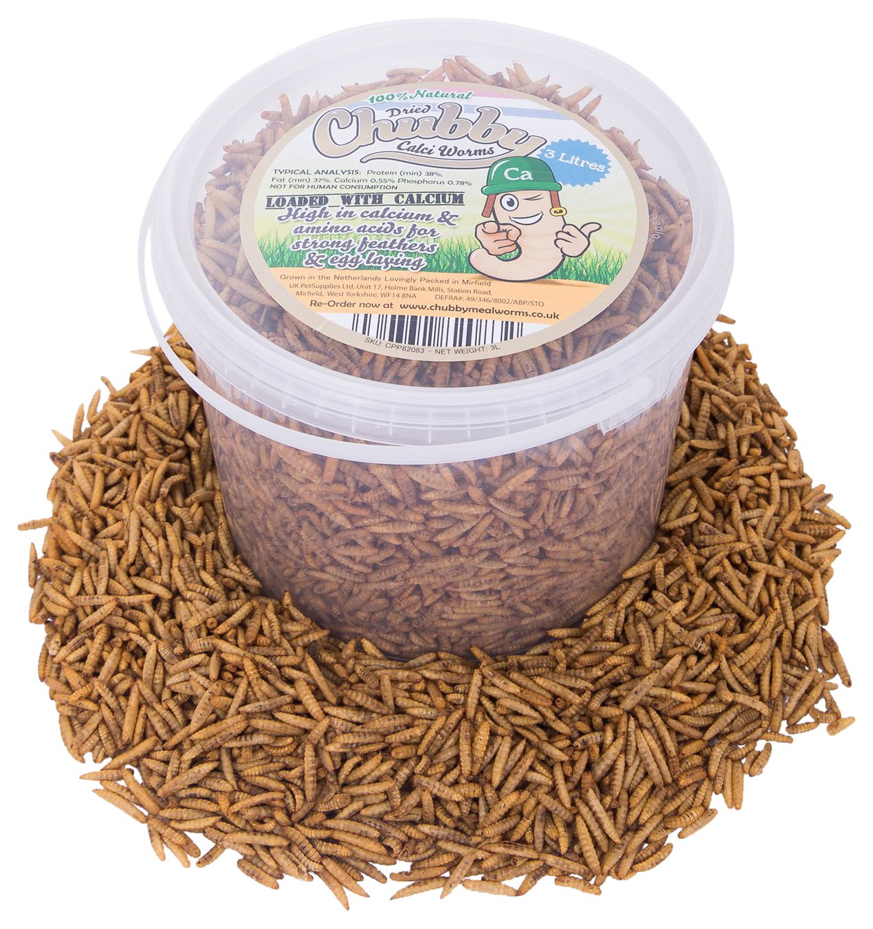 Chubby Mealworms Dried Calci Worms for Hedgehog (3 Litre), Calciworms Treats with More Calcium than Meal Worms, Dried Black Soldier Fly Larvae Food for Wild Life