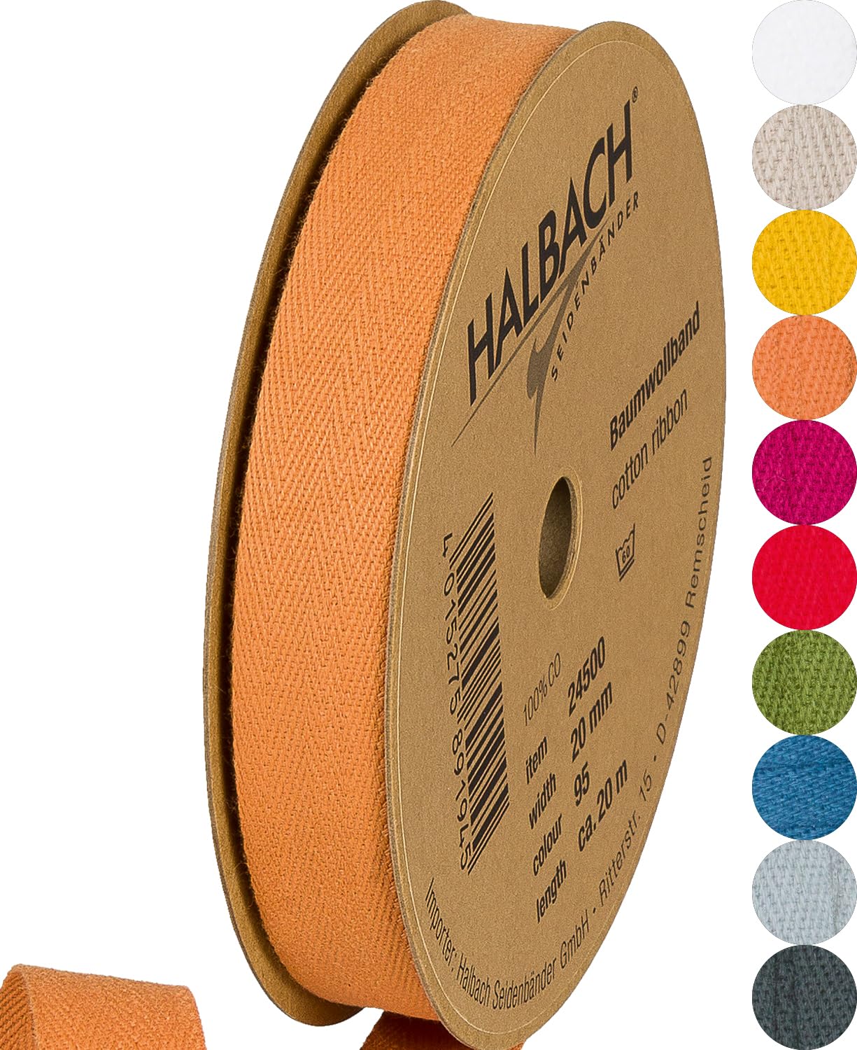 Halbach Seidenbänder Cotton Ribbon 20mm x 20m, 100% Cotton, Ochre Yellow, Solid, Classic, Suitable for All Occasions, Casual