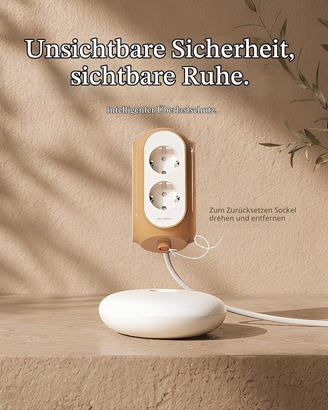 Steckdosenturm Mehrfachsteckdose 6-Fach mit Schalter, 3680W/16A, 1420J Überspannungsschutz, 2 m Kabel, 479g Standfuß, Überlastschutz, 850°C Gehäuse, Büro & Schlafzimmer (Mittelmeerblau)