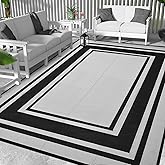 SatisInside Outdoor Rug 9x12 Ft Waterproof Plastic Straw Rugs for Patio,RV,Beach,Camping, Backyard,Porch, Picnic, Black&White