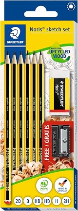 Staedtler Noris School Sketching Set 8 Pencils Eraser Sharpener 2B HB H view 1
