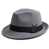 EOGIMI Short Brim Fedora Hats for Men & Women Felt Dress Panama Trilby Hats with Feathers Band