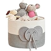 R RUNKA Large Elephant Cotton Rope Basket - Versatile Baby Hamper and Toy Basket, Perfect Basket for Baby Shower Gifts, Stylish Laundry Basket, Round Basket for Children's Storage (15"x15"x11")