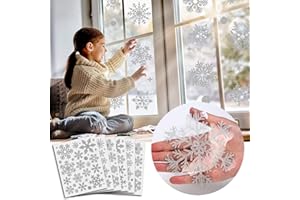 HOSHIN Glitter Snowflake Window Clings Christmas Window Decals for Glass Winter Xmas Navidad Decorations 190 Pcs (Sliver)