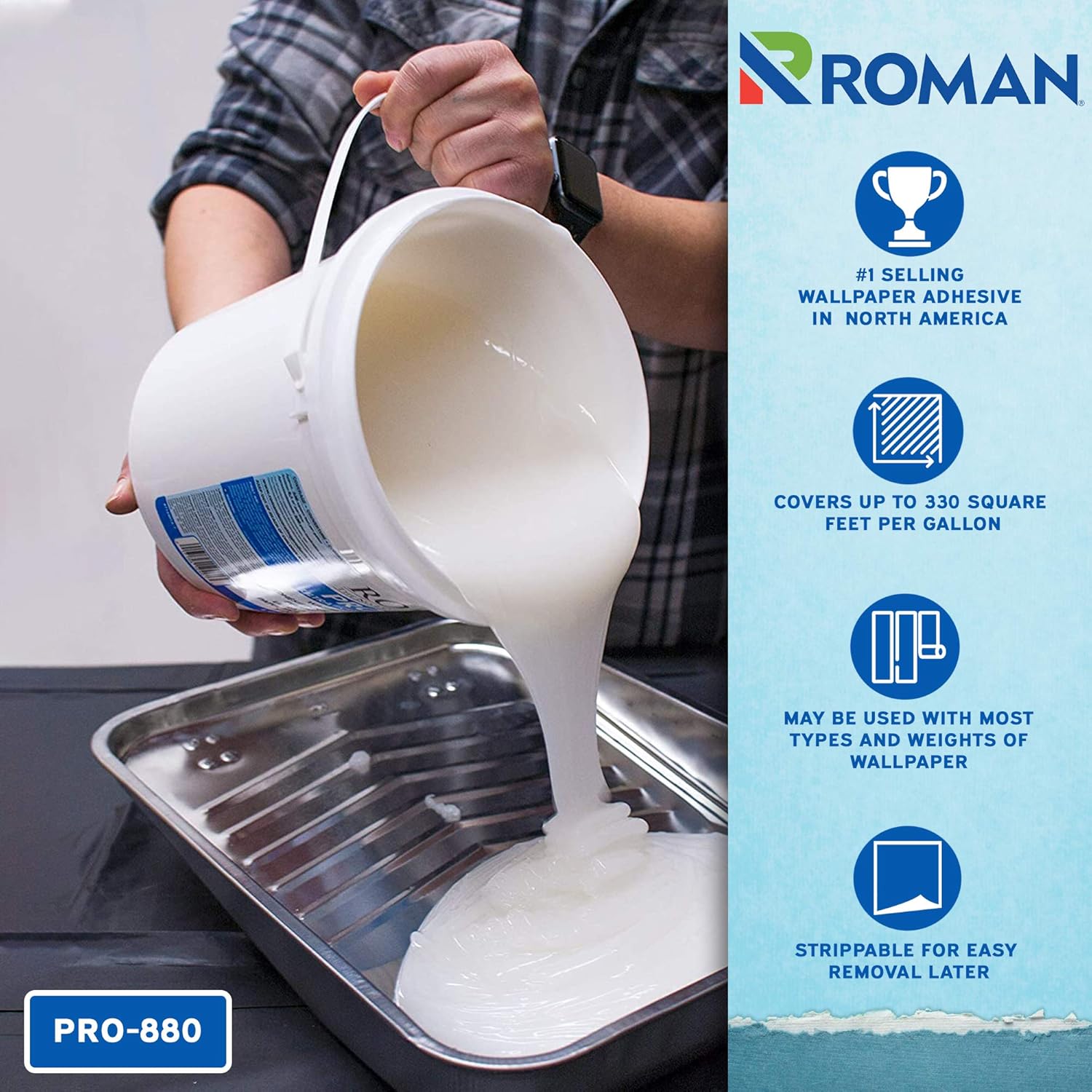 Roman Products Roman 012401 PRO-880 Ultra Clear Adhesive, 1 gal, 1 Gallon | 330 Sq. Ft, White - - 