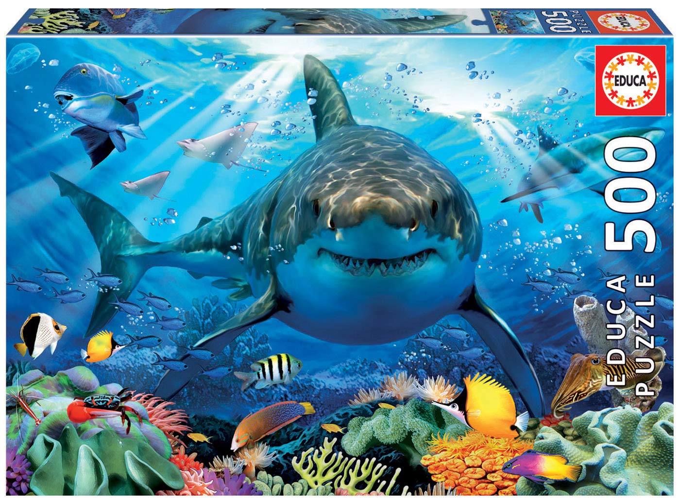 Educa - 500 Piece Puzzle for Adults | Great White Shark. Includes Glue Fix Puzzle. Ages 11 (18478)