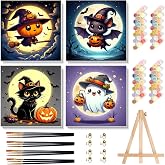 Arttoplus 4 Pack Halloween Paint by Numbers Kit for Kids with Frame 8x8in | Halloween Kids Paint by Numbers Ages 4-8-12 with Wooden Easel, Easy Oil Painting by Number for Gift Home Wall Decor
