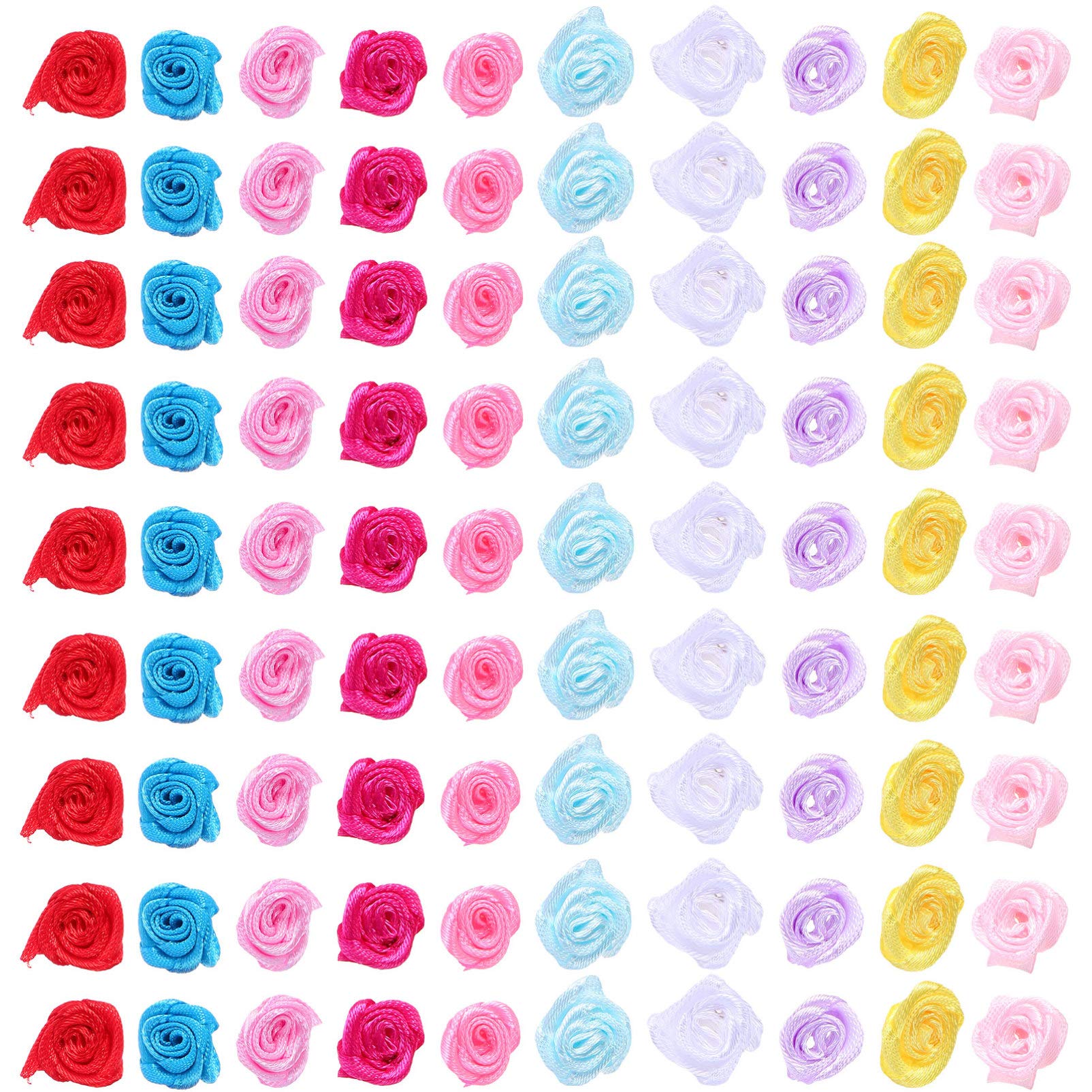 Tomaibaby 250pcs Mini Satin Ribbon Rose Flower Heads for DIY Crafts and Decorations (Mixed Color)