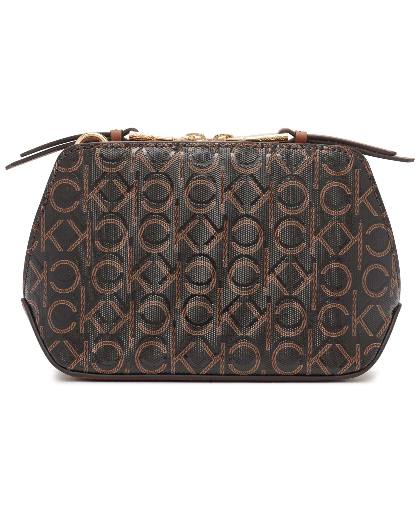 Calvin Klein Women's Lucy Triple Compartment Crossbody, Brown/Khaki/Caramel Embossed, One Size