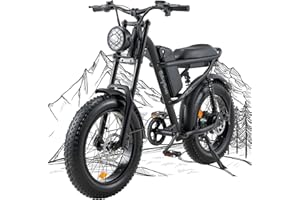 Riding'times 1500W Moped Style Electric Bike, 20 Inch Fat Tire & 6-Layer Full Suspension Ebike, Up to 28MPH & 75 Miles, 15.6AH Removable Battery, All-Terrain E Bike for Mountains, Snow, Sand, Road